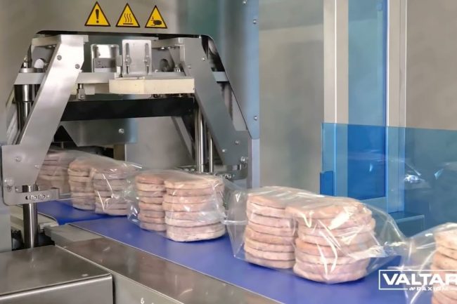 ValTara Sleek i65 inverted wrapper packaging frozen burgers in 2 x 8 format