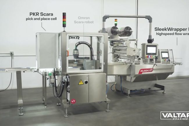 PKR Scara Robot Integrated with Sleek F65 Flow Wrapper for Automatic Feeding